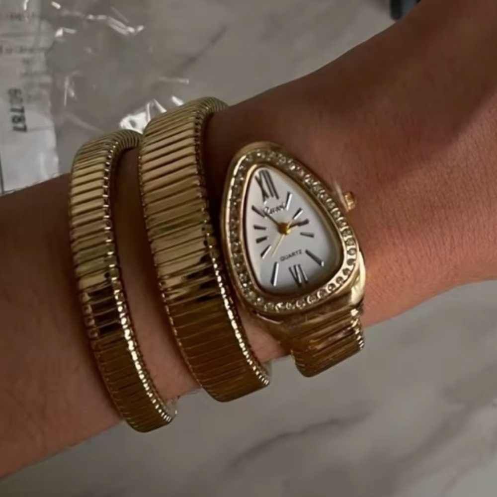 Anthropologie Gold Wrap-Around Crystal Accent Watch
